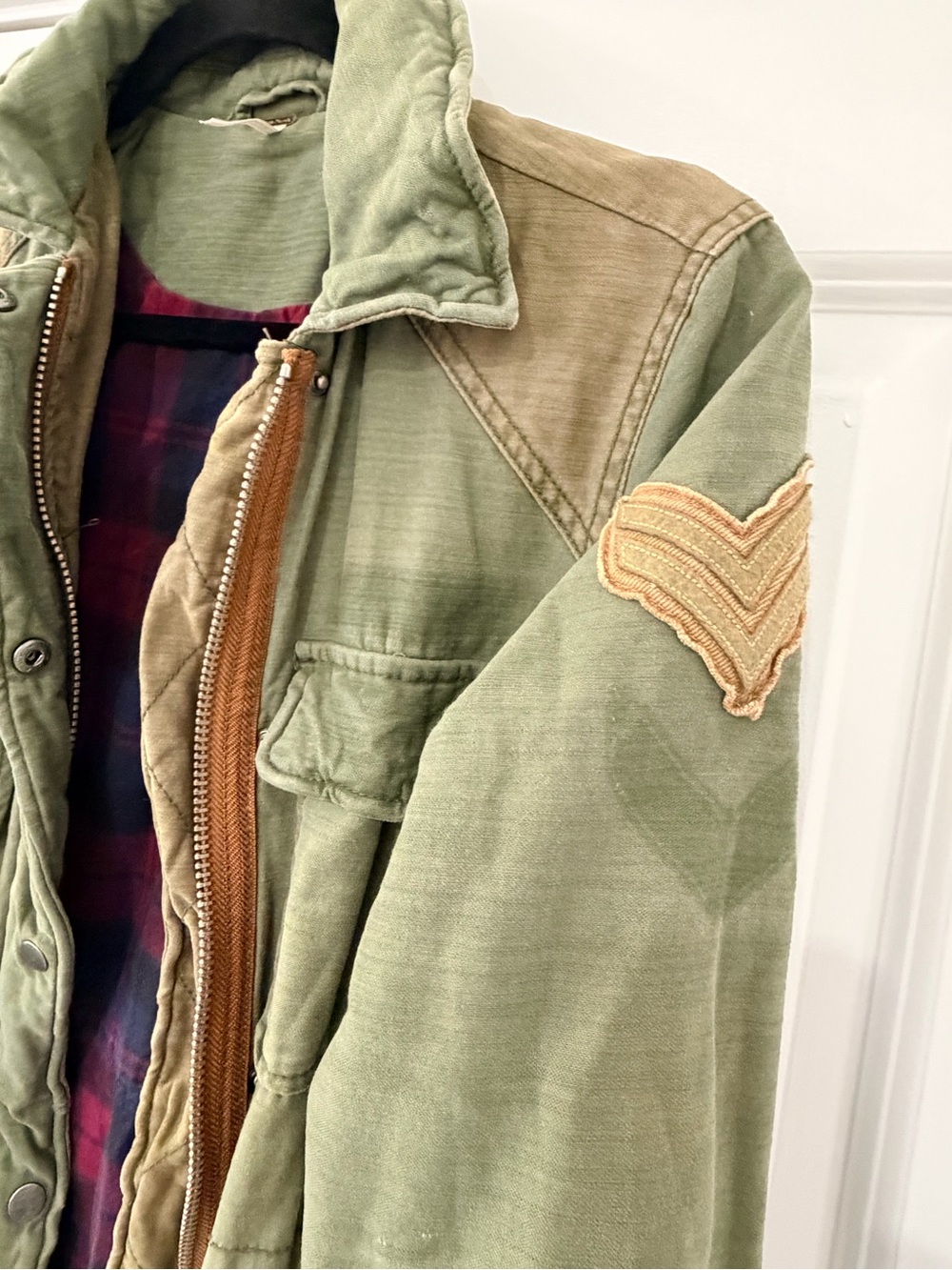 Free People Two-Tone Olive & Khaki Military Utility Coat - Picture 2 of 6